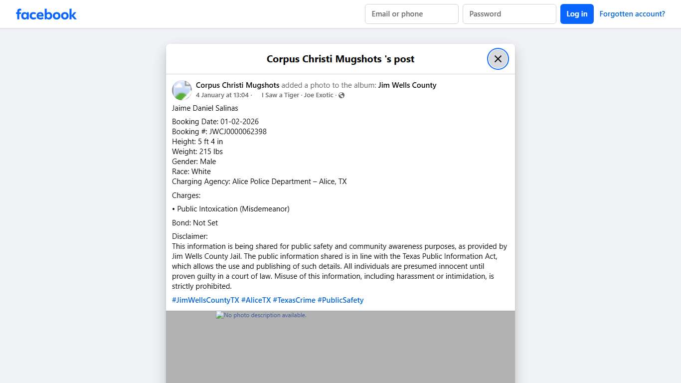 Jaime Daniel Salinas Booking... - Corpus Christi Mugshots Facebook