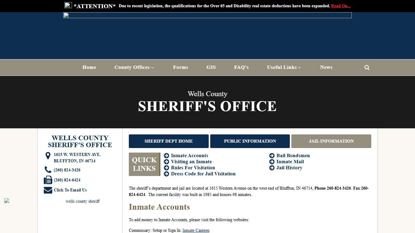 Sheriff's Office - Jail Information - Wells County Indiana
